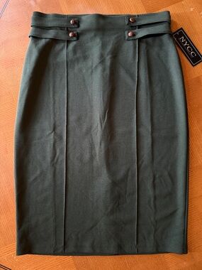 New York & Company Dark Olive Pencil Skirt with Tab Details